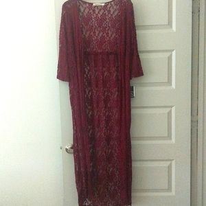 NWT Liberty Love Lace Duster, Ox Blood, Large